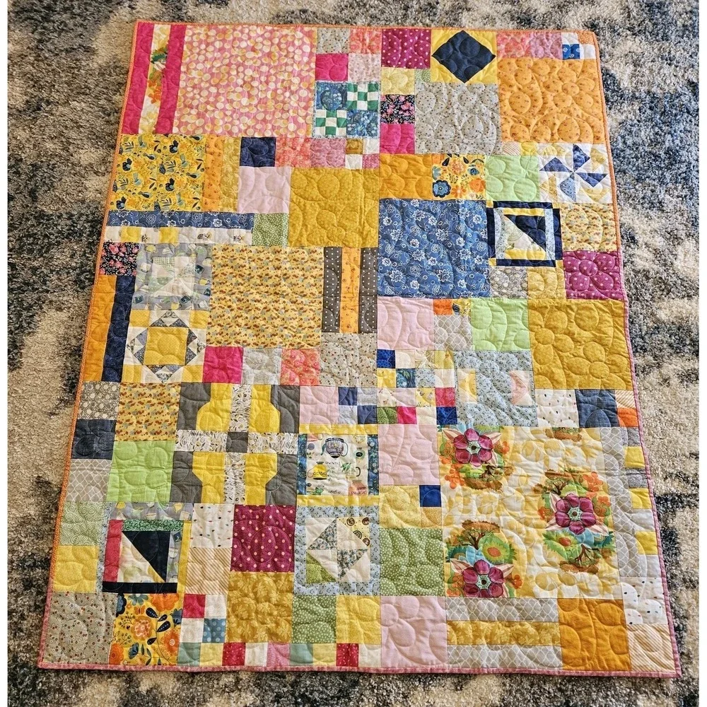 Handmade Quilt 54x70 Scrappy Patchwork Pattern Grace & Peace Bible Verse